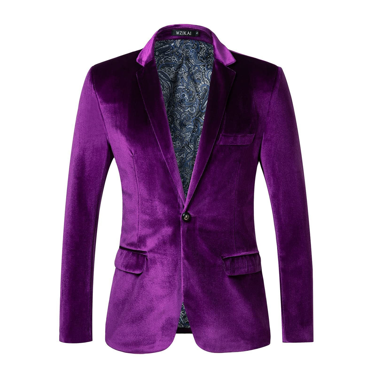 Men's Tailored Velvet Tuxedo Jacket with Satin Lapels and Single-Button Closure