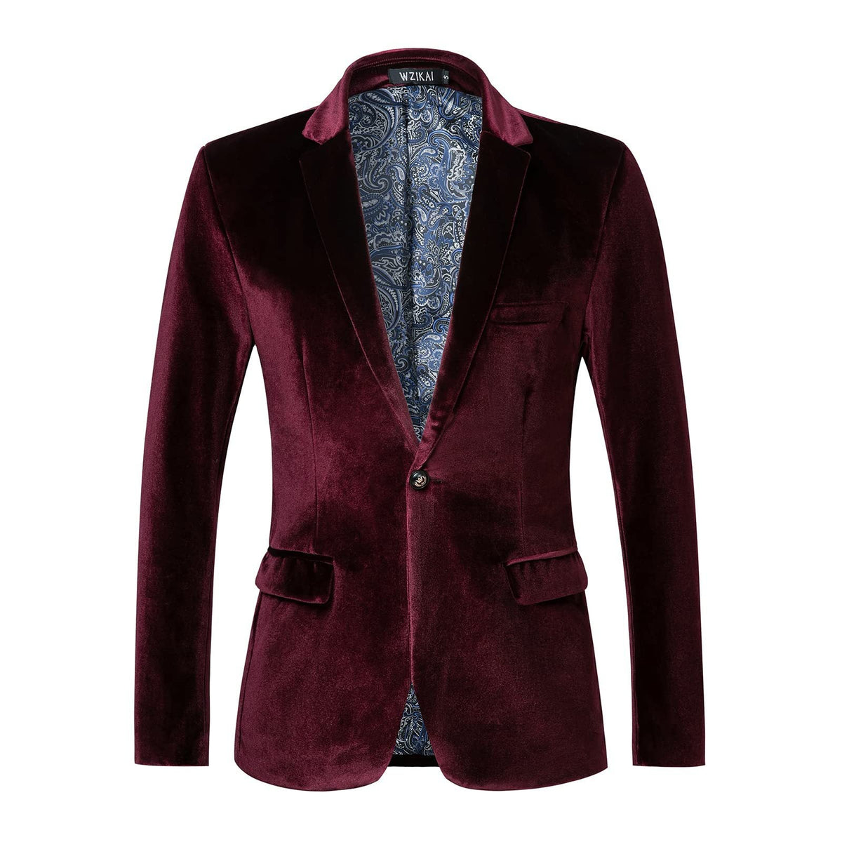 Men's Tailored Velvet Tuxedo Jacket with Satin Lapels and Single-Button Closure