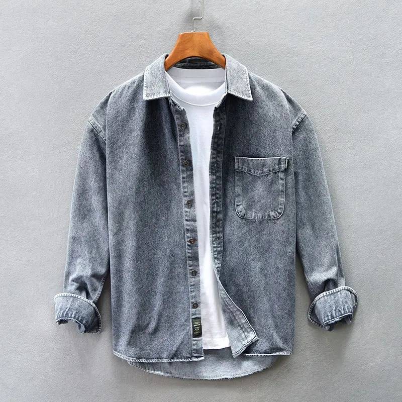Men's Vintage Stonewashed Button-Up Shirt
