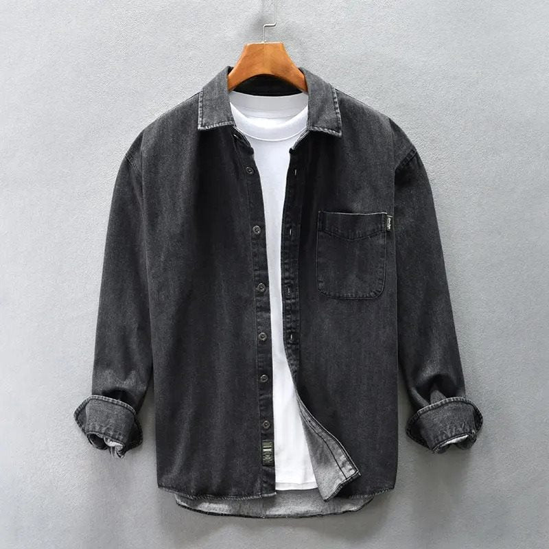 Men's Vintage Stonewashed Button-Up Shirt