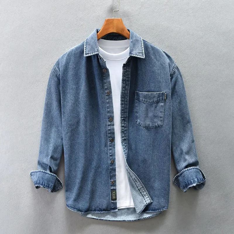 Men's Vintage Stonewashed Button-Up Shirt