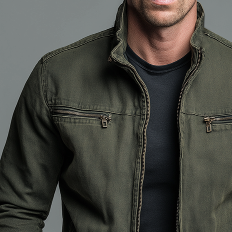 Men's Vintage Zip-Up Jacket with Stand Collar