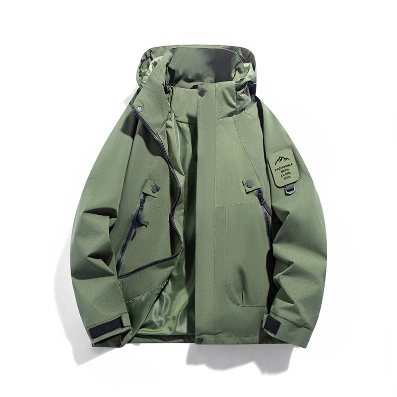 Men's Windproof and Waterproof Functional Parka with Zipper Pockets and Adjustable Hood