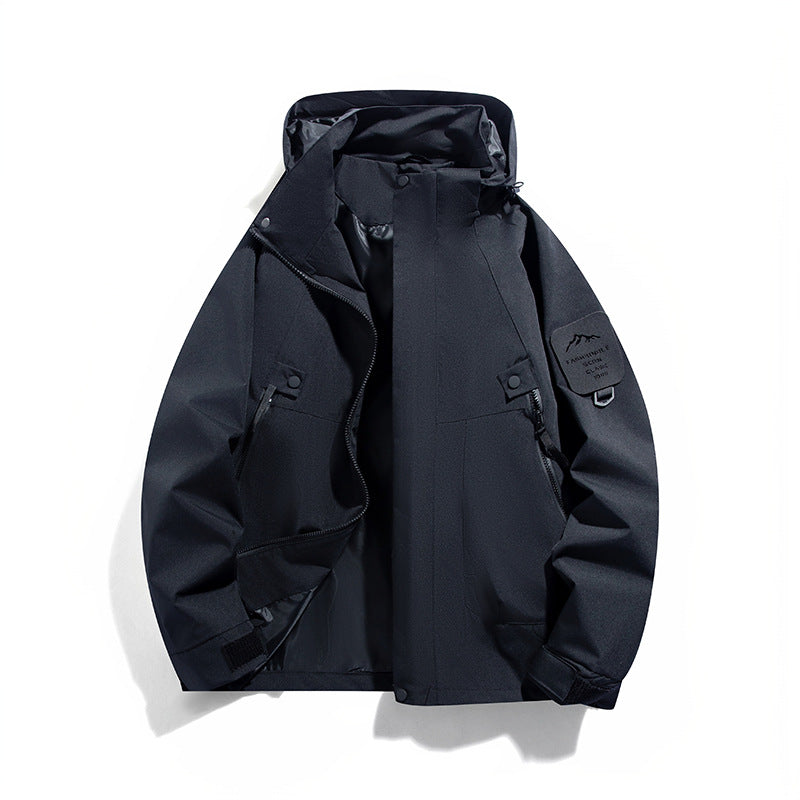 Men's Windproof and Waterproof Functional Parka with Zipper Pockets and Adjustable Hood