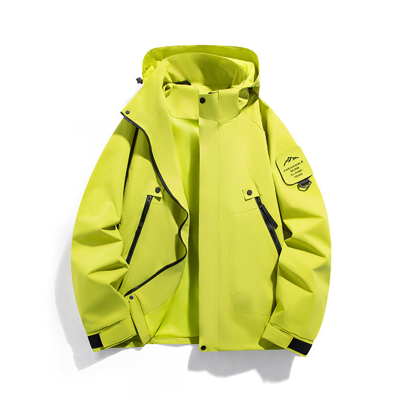 Men's Windproof and Waterproof Functional Parka with Zipper Pockets and Adjustable Hood