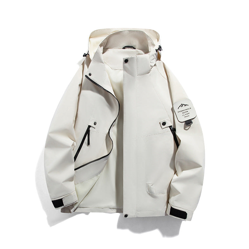 Men's Windproof and Waterproof Functional Parka with Zipper Pockets and Adjustable Hood