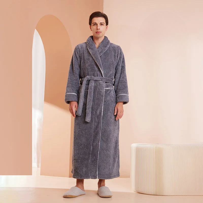 Men's Winter Flannel Fleece Bathrobe