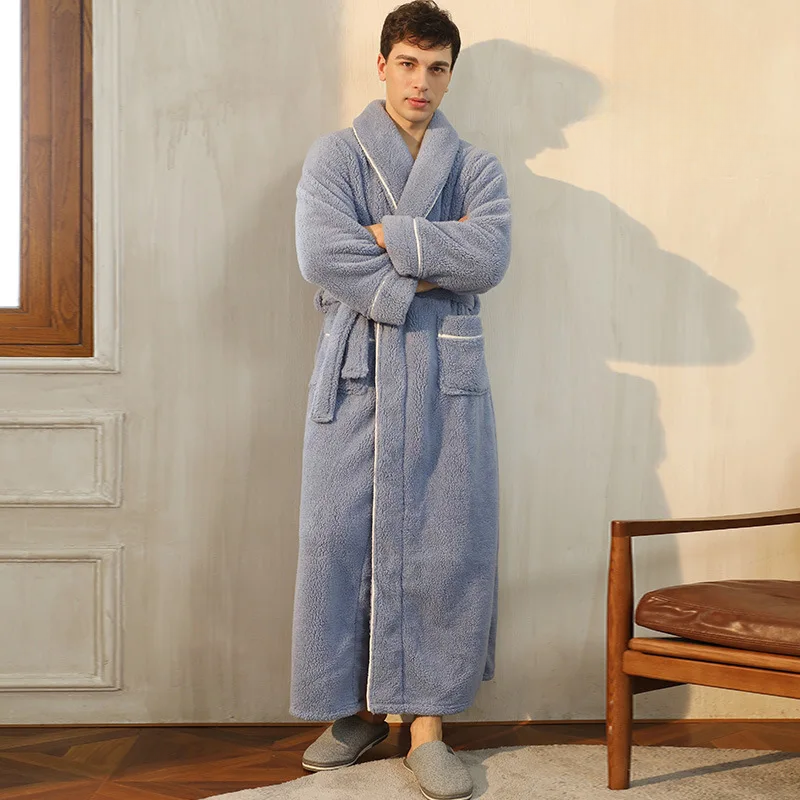 Men's Winter Flannel Fleece Bathrobe