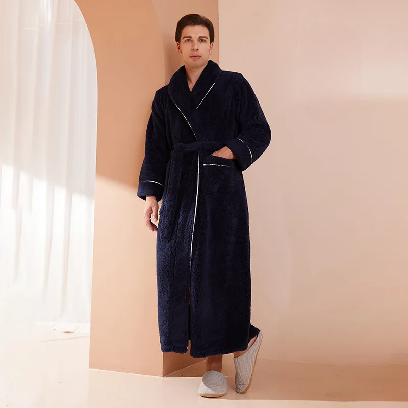 Men's Winter Flannel Fleece Bathrobe