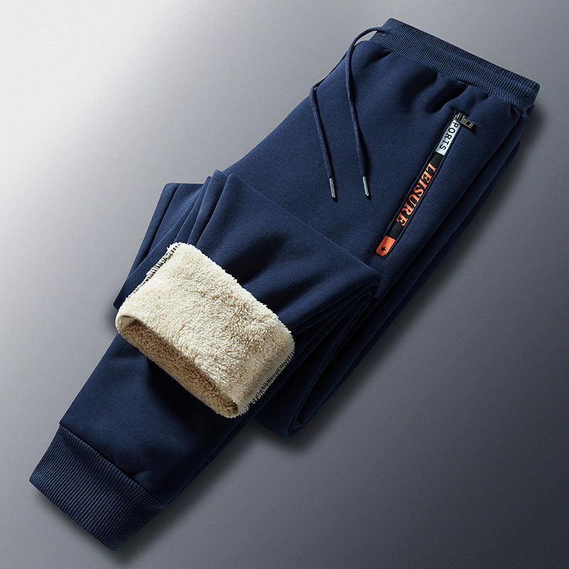 Men's Winter Fleece Joggers with Sherpa Lining, Elastic Waistband and Zipper Pockets