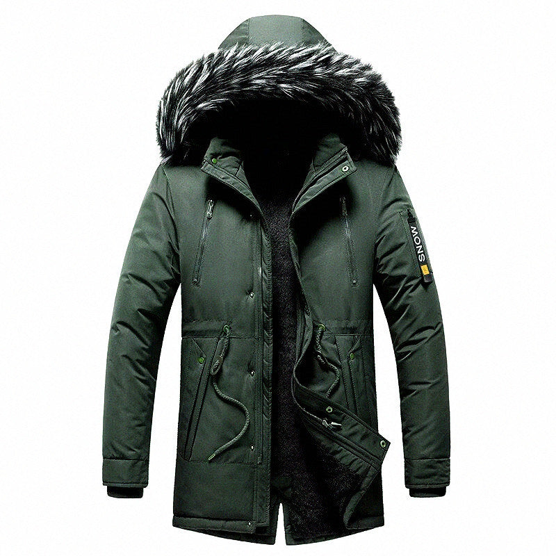 Men's Winter Parka with Faux Fur Hood, Lined Thermal Coat with Drawstring and Pockets