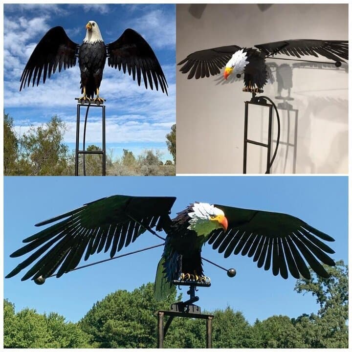 Metal Bird-Shaped Wind Spinner with Moving Wings – Weather-Resistant Metal Garden Decoration