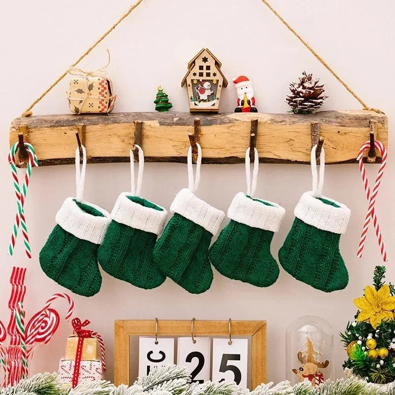 Mini Cable-Knit Christmas Stockings with White Cuff