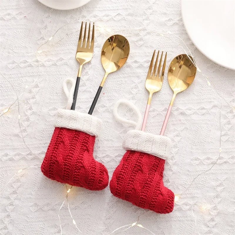 Mini Cable-Knit Christmas Stockings with White Cuff