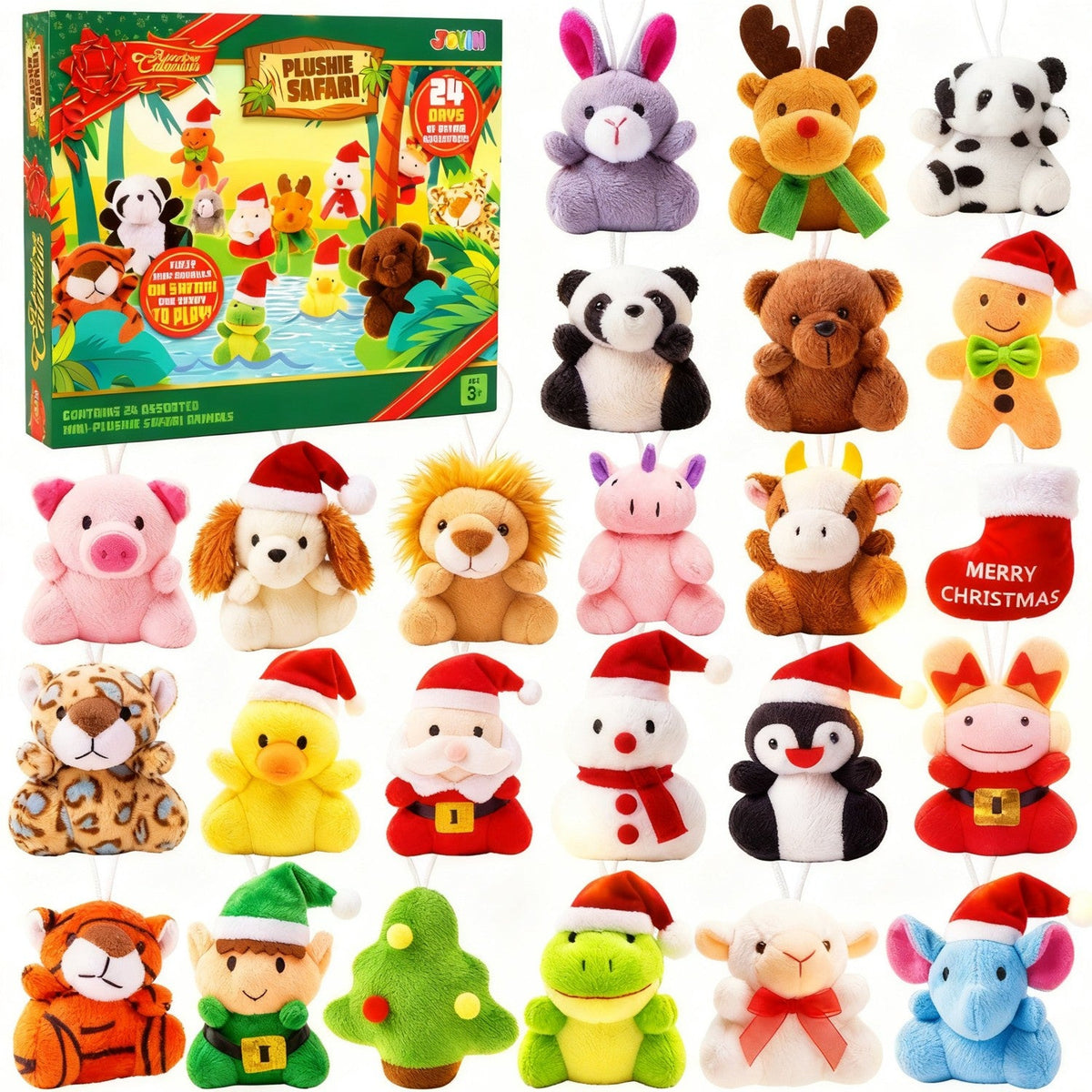 Mini Plush Animal Advent Calendar with 21 Animals and 3 Santa's Helpers