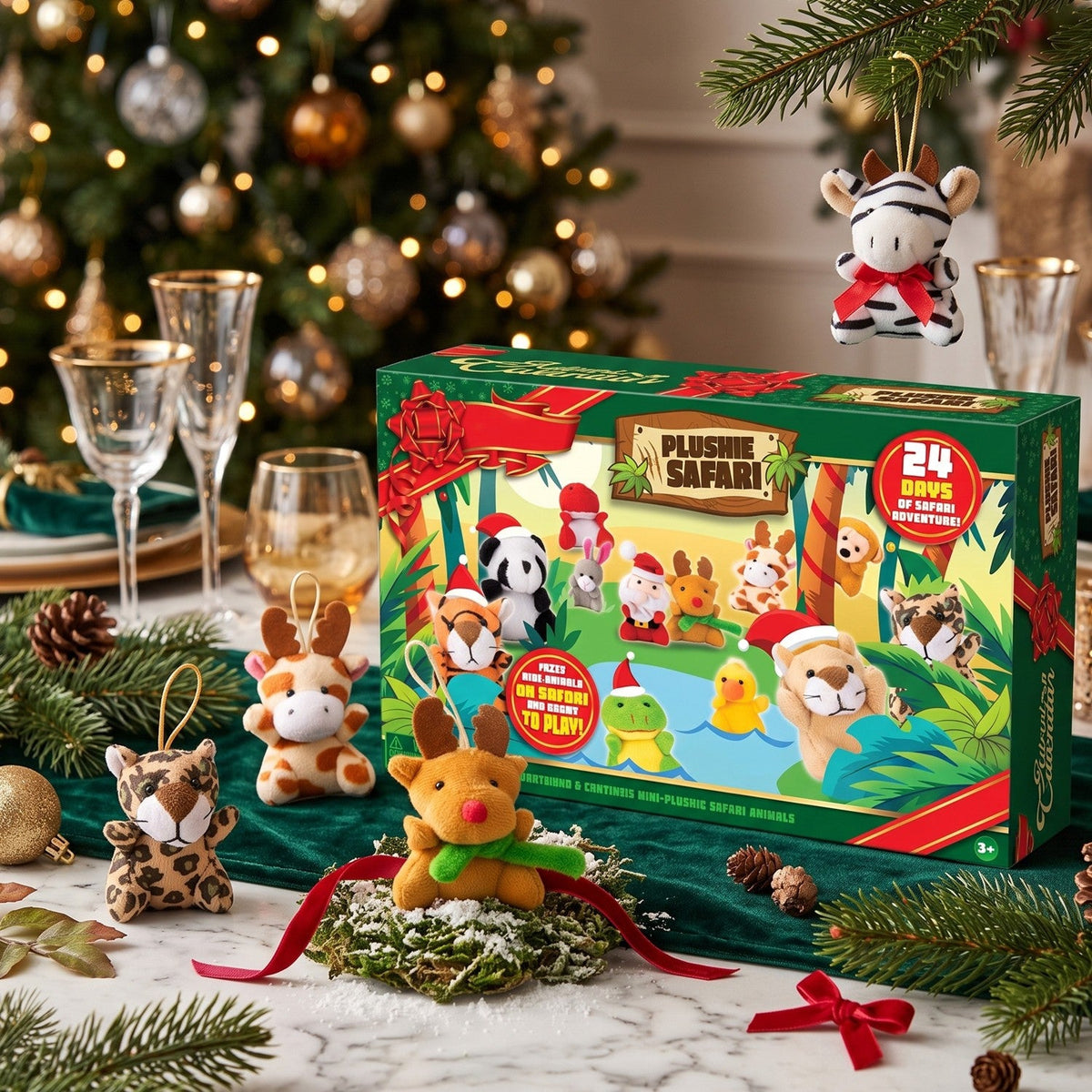Mini Plush Animal Advent Calendar with 21 Animals and 3 Santa's Helpers