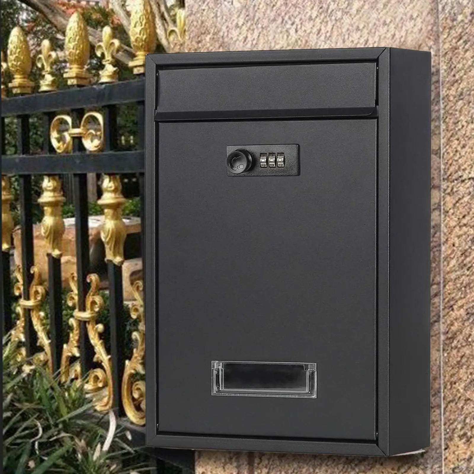 Modern Mailbox with Combination Lock – Black Mailbox for Correspondence and Small Packages