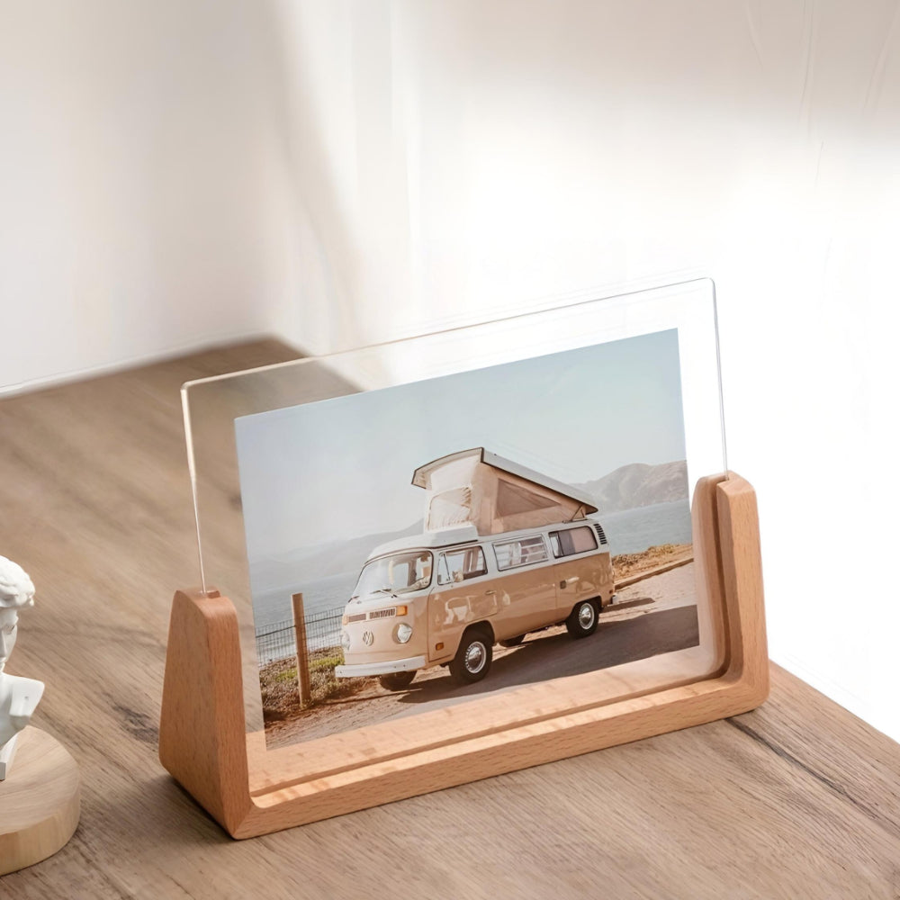 Modern U-Shaped Solid Wood and Acrylic Tabletop Picture Frame