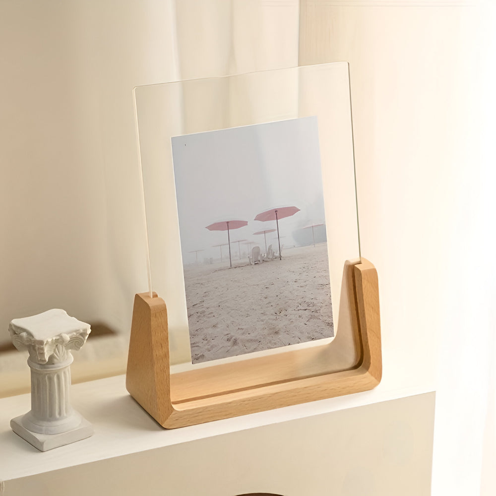 Modern U-Shaped Solid Wood and Acrylic Tabletop Picture Frame