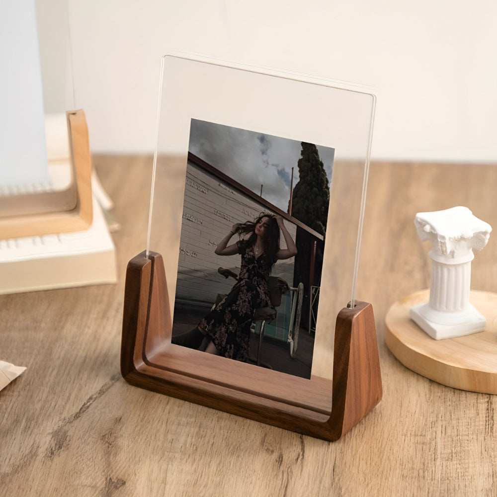 Modern U-Shaped Solid Wood and Acrylic Tabletop Picture Frame