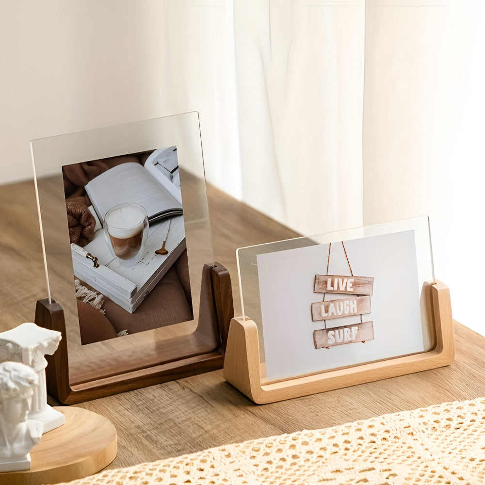 Modern U-Shaped Solid Wood and Acrylic Tabletop Picture Frame