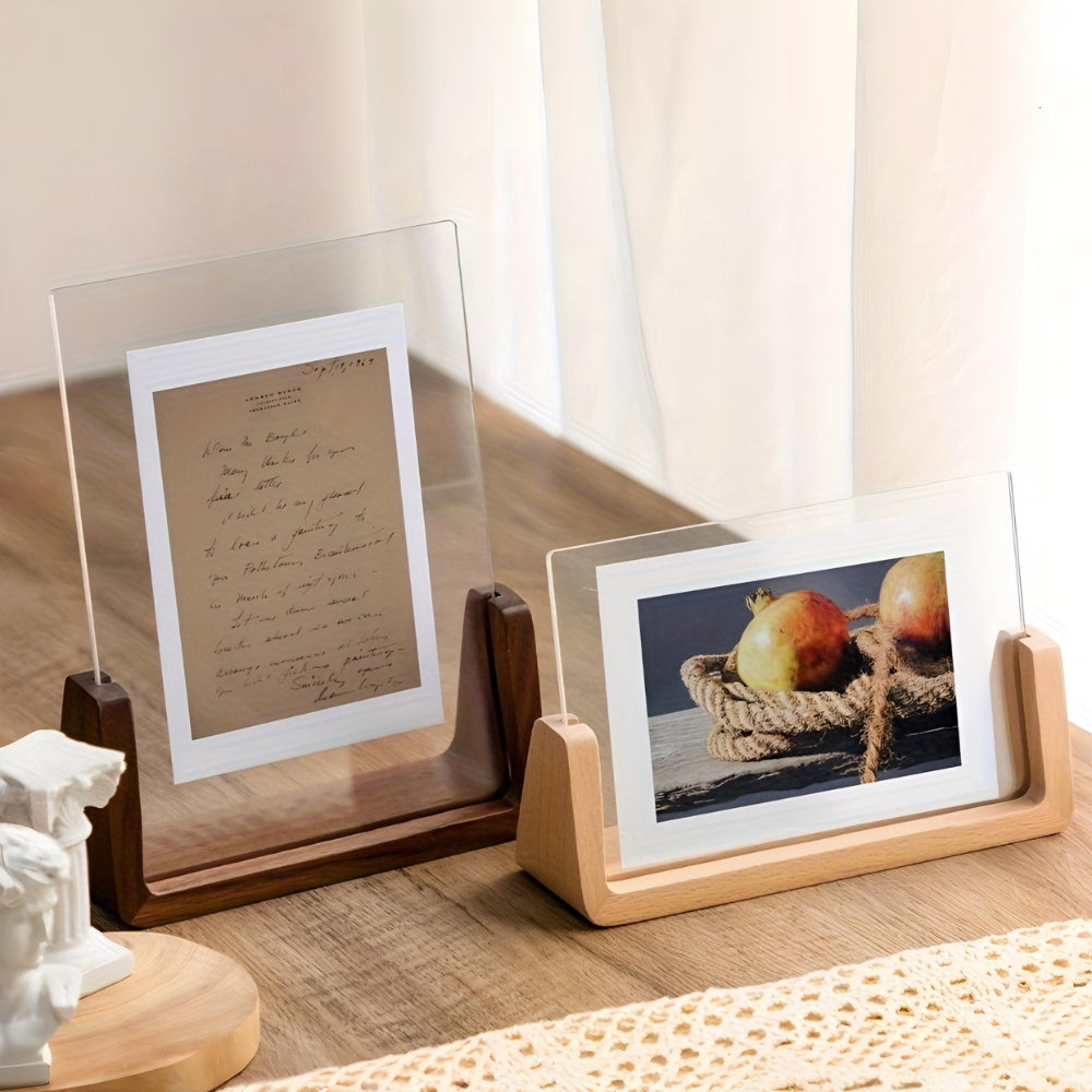 Modern U-Shaped Solid Wood and Acrylic Tabletop Picture Frame