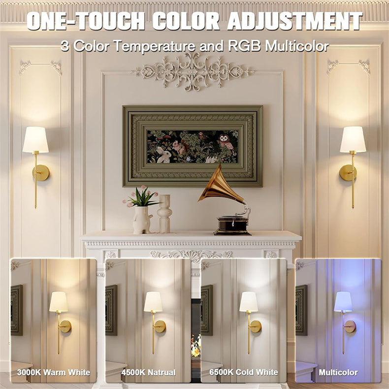 Modern Wireless Battery Operated Wall Sconce Lights - Set of 2