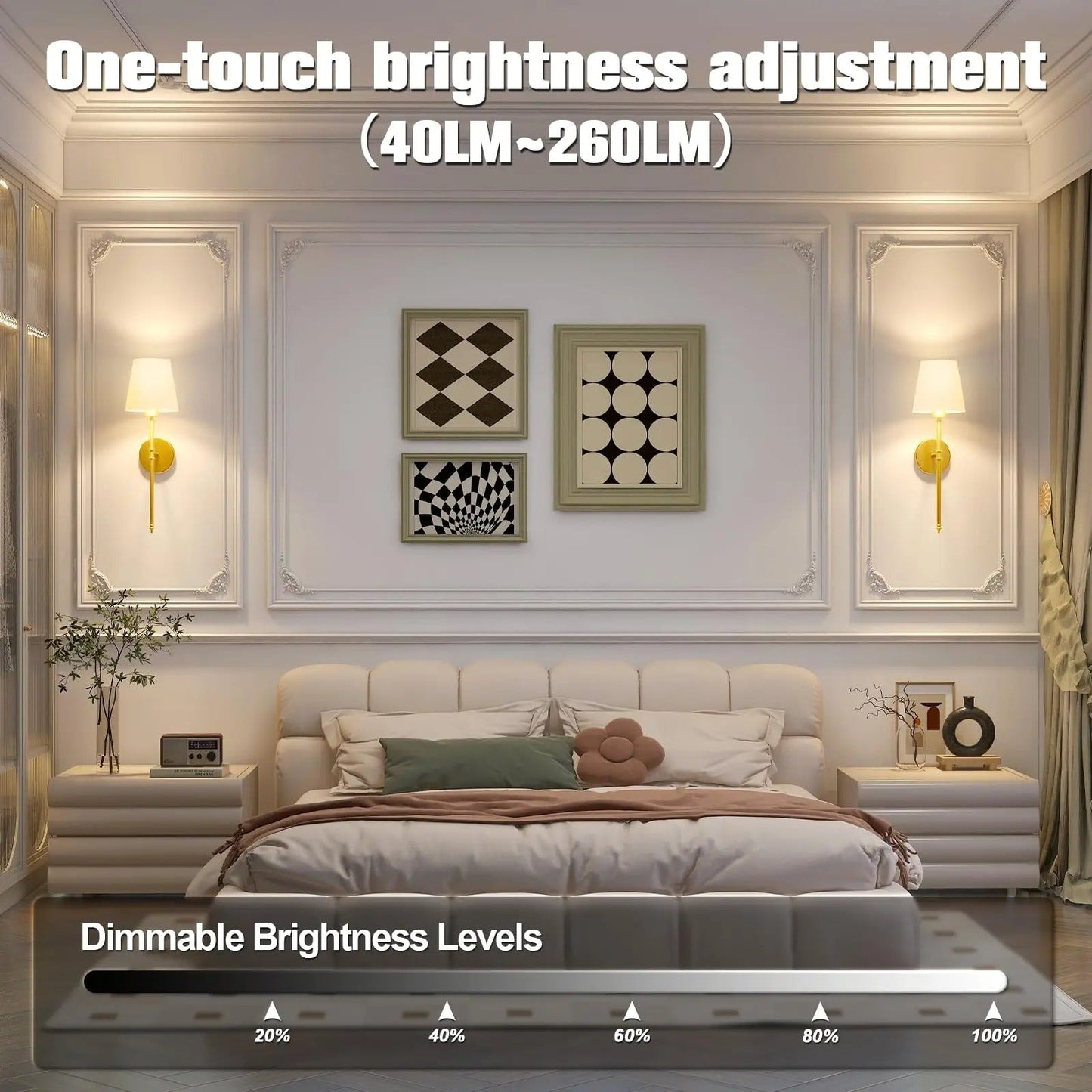 Modern Wireless Battery Operated Wall Sconce Lights - Set of 2