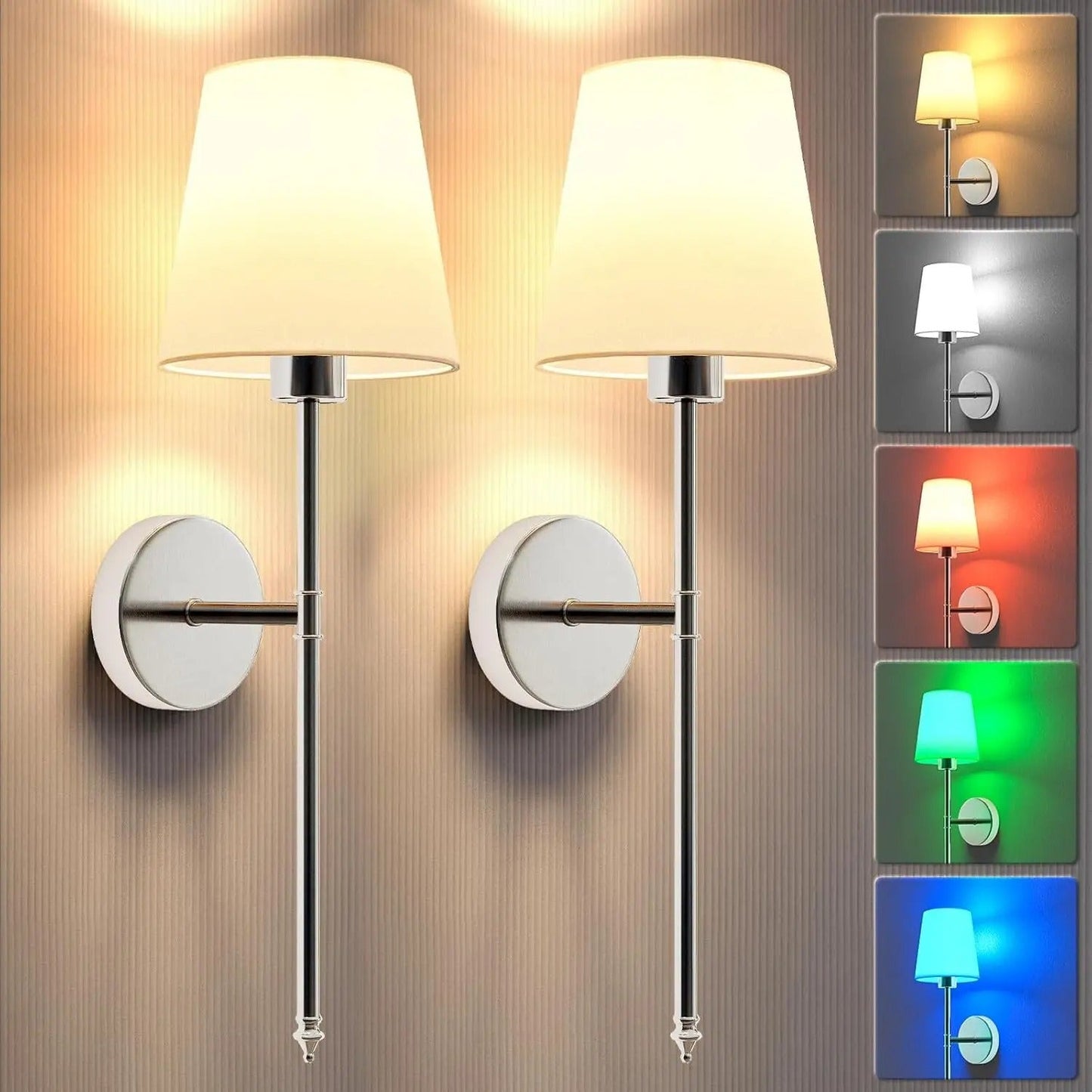 Modern Wireless Battery Operated Wall Sconce Lights - Set of 2