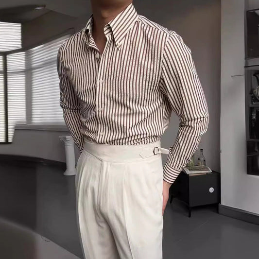 Image of Morris | Men's Long Sleeve Striped Button-Up Shirt