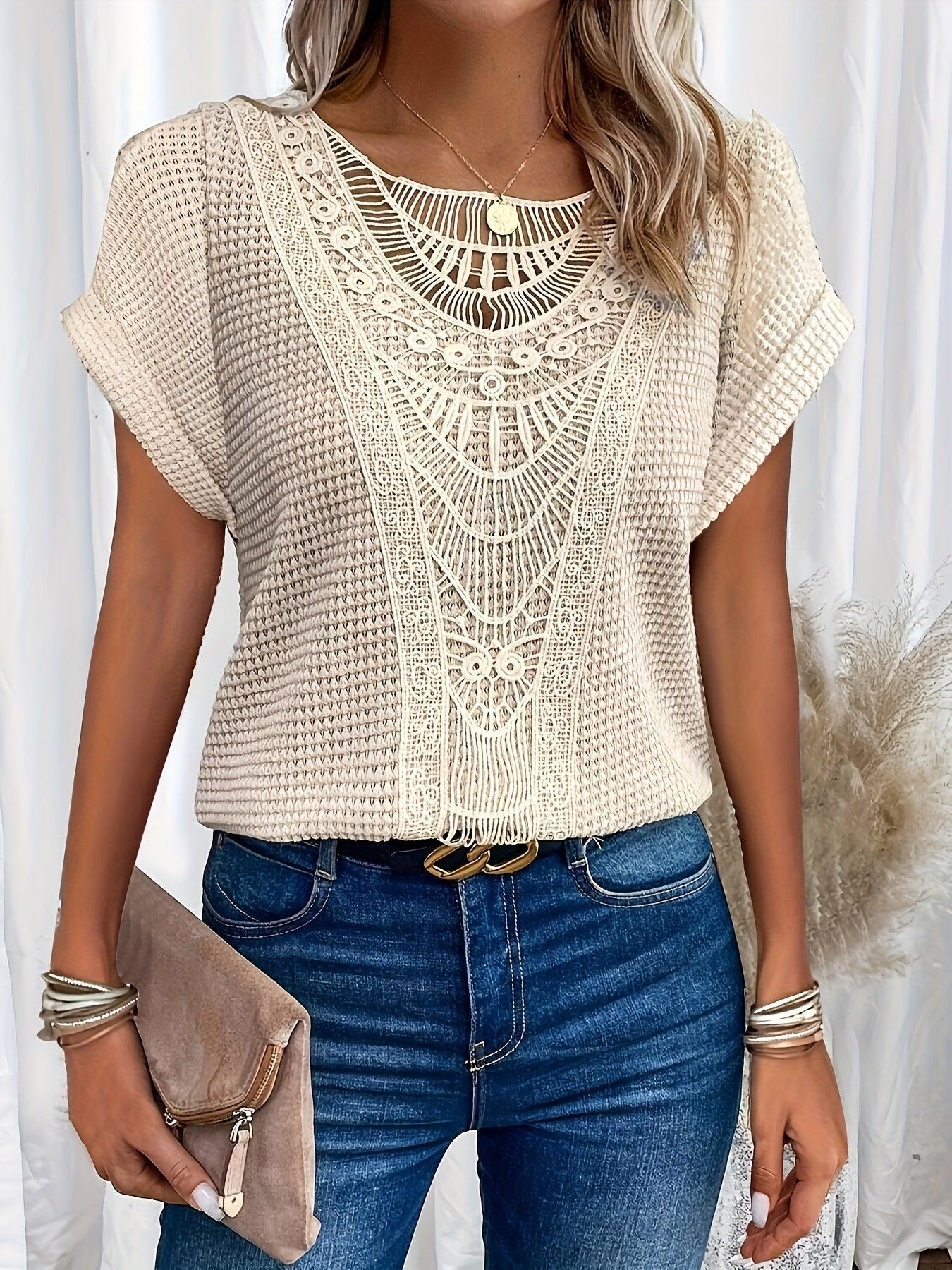 Image of Nadia | Women's Lace Short Sleeve Casual Top