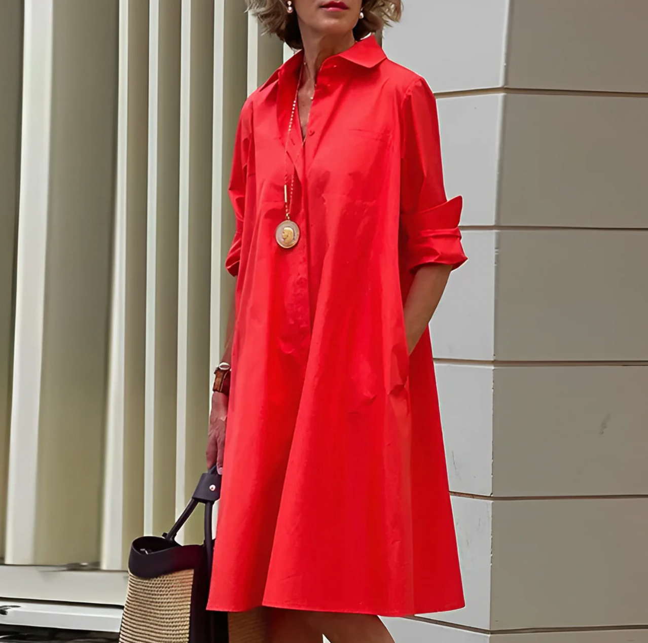 Image of Nancy | Women's Long Sleeve A-Line Midi Dress
