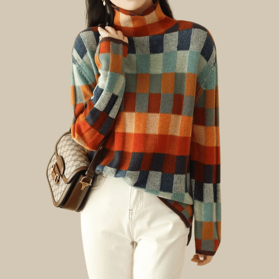 Image of Nancy | Women's Turtleneck Color Block Sweater