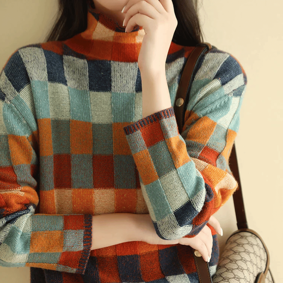 Image of Nancy | Women's Turtleneck Color Block Sweater
