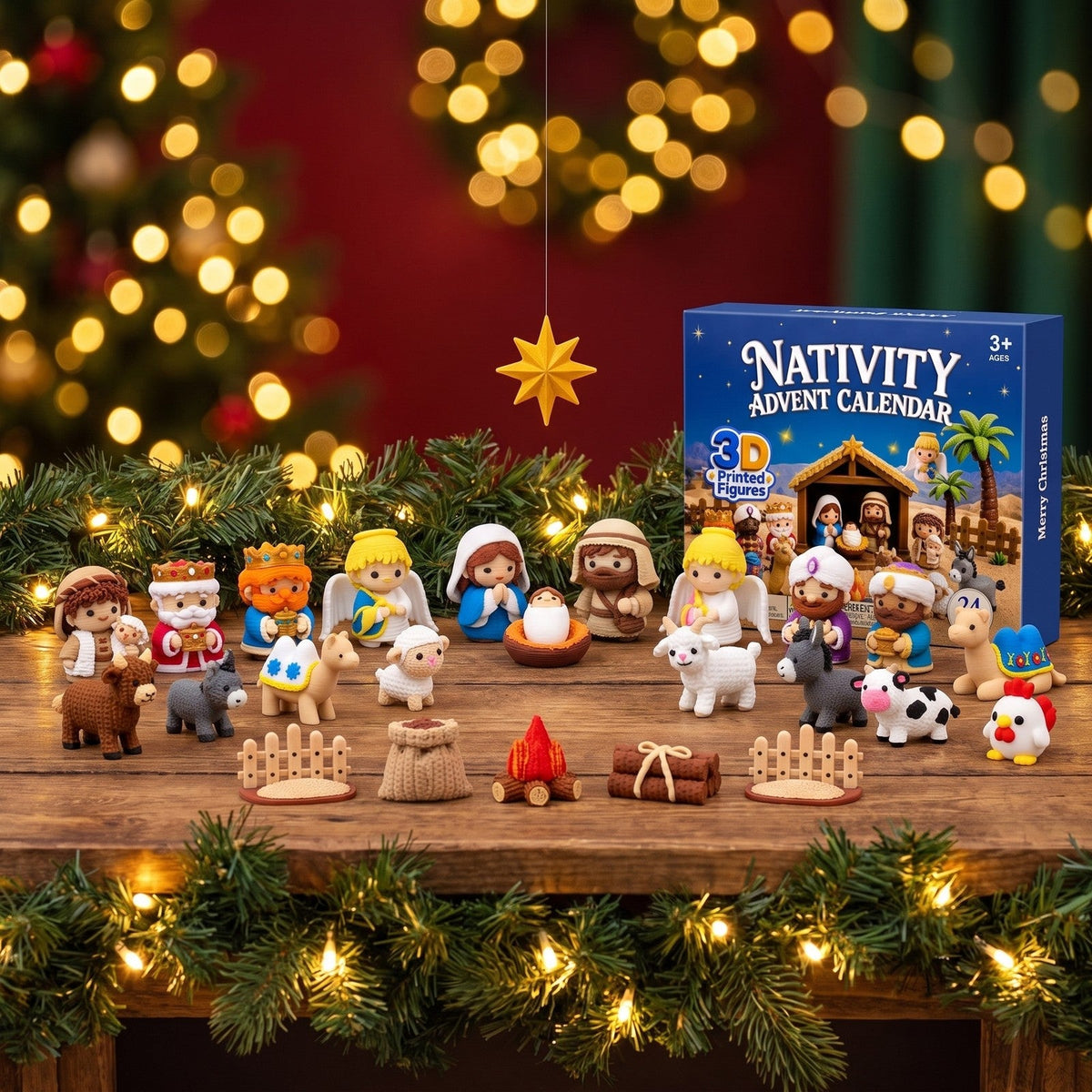 Nativity Scene Advent Calendar, 24 3D Printed Figures Behind Numbered Doors