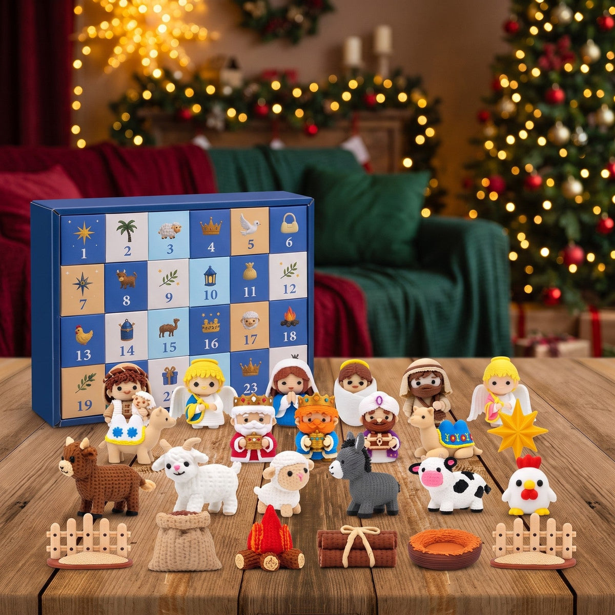 Nativity Scene Advent Calendar, 24 3D Printed Figures Behind Numbered Doors
