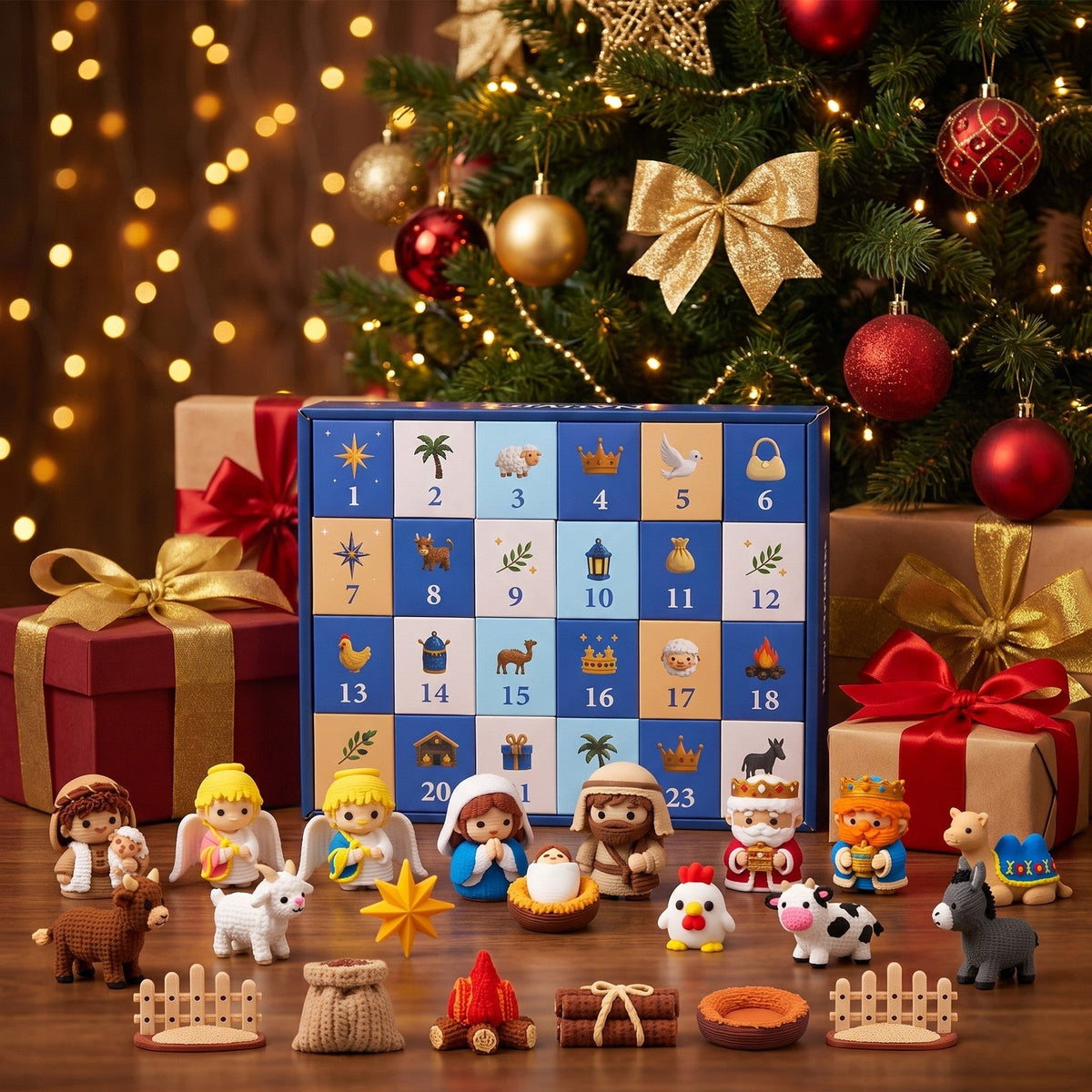 Nativity Scene Advent Calendar, 24 3D Printed Figures Behind Numbered Doors