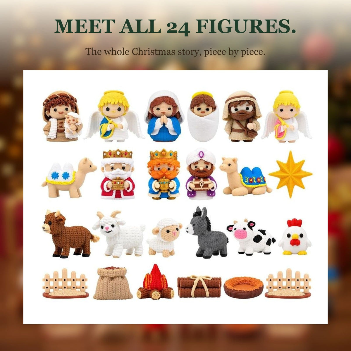 Nativity Scene Advent Calendar, 24 3D Printed Figures Behind Numbered Doors
