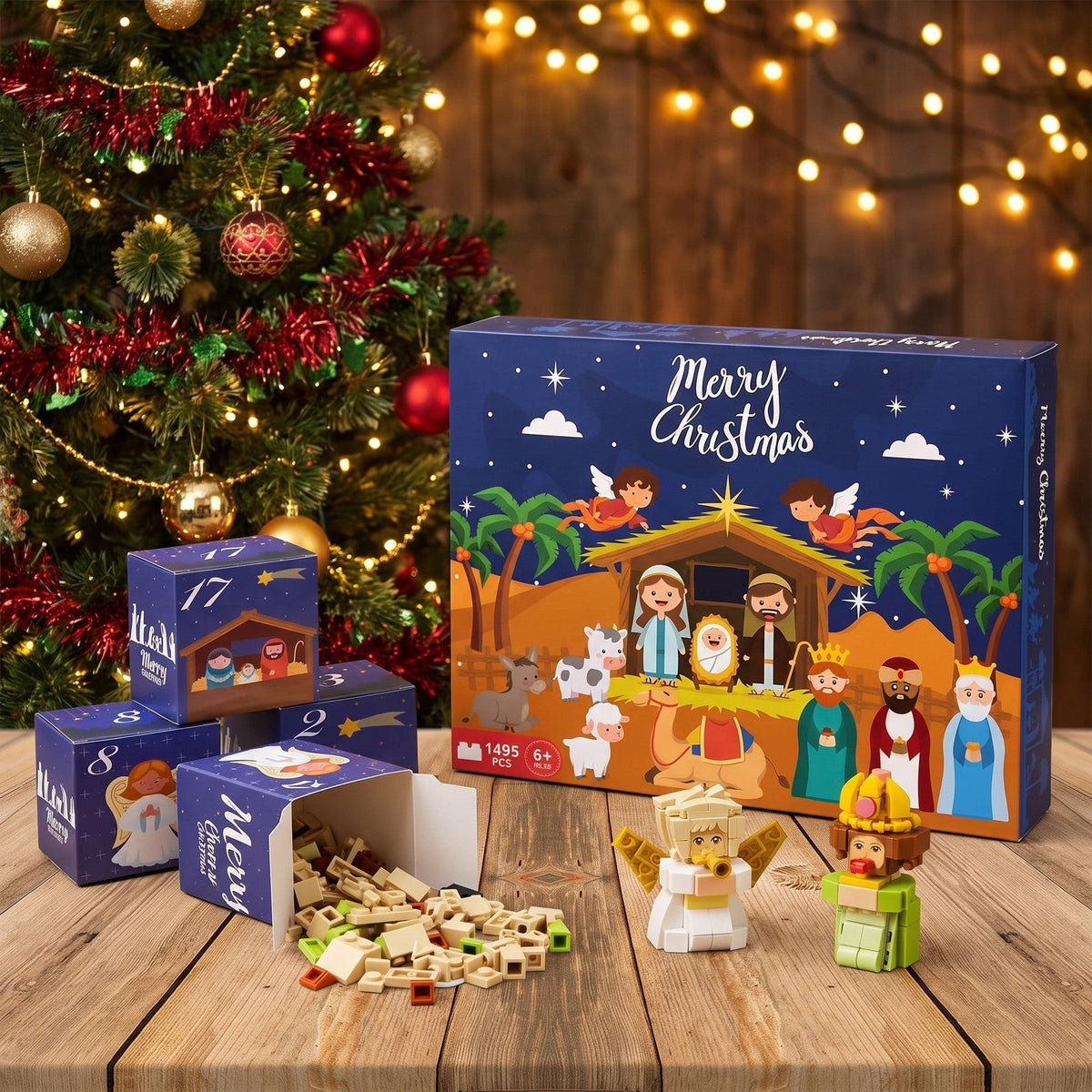 Nativity Scene Brick Advent Calendar, 1495 Pieces in 24 Numbered Boxes