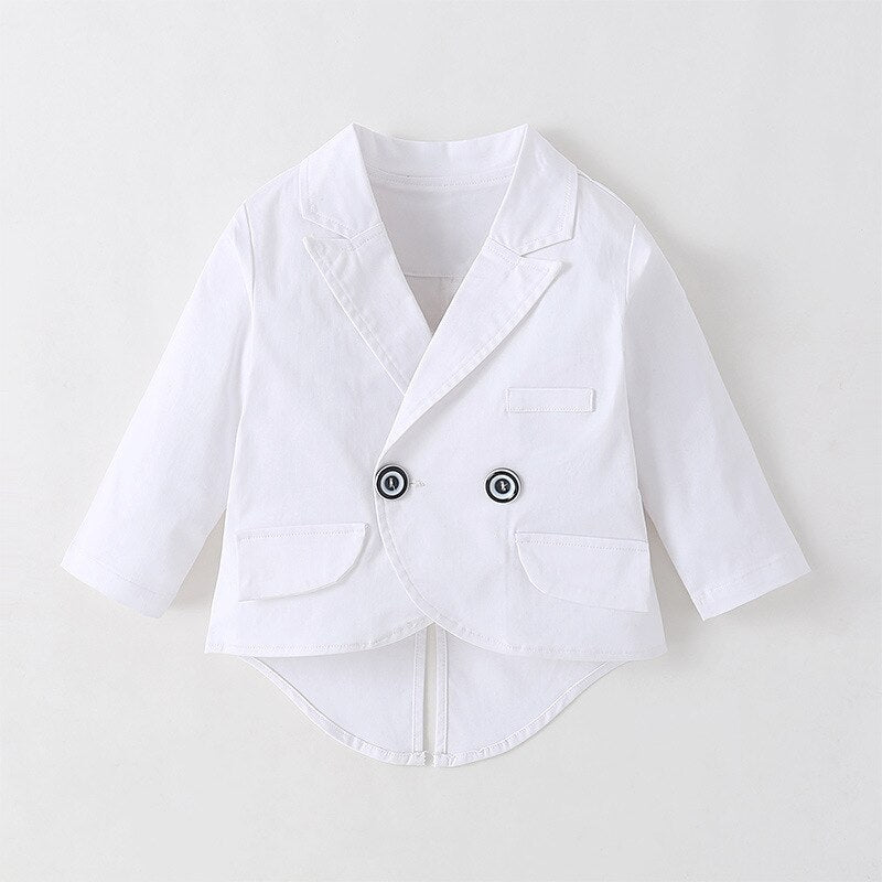 Newborn Baby Boys White Tuxedo Romper & Blazer Set