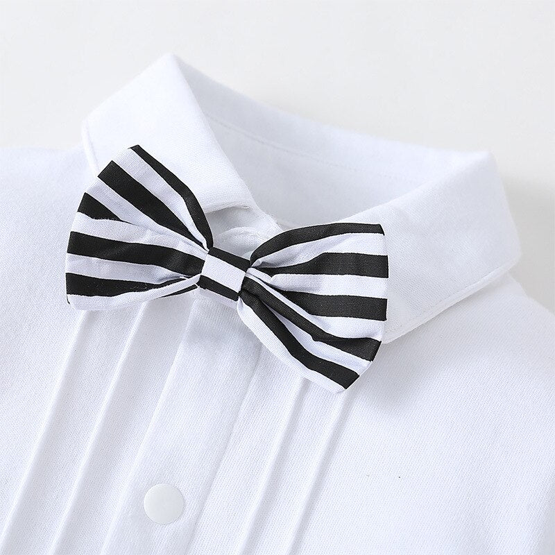 Newborn Baby Boys White Tuxedo Romper & Blazer Set