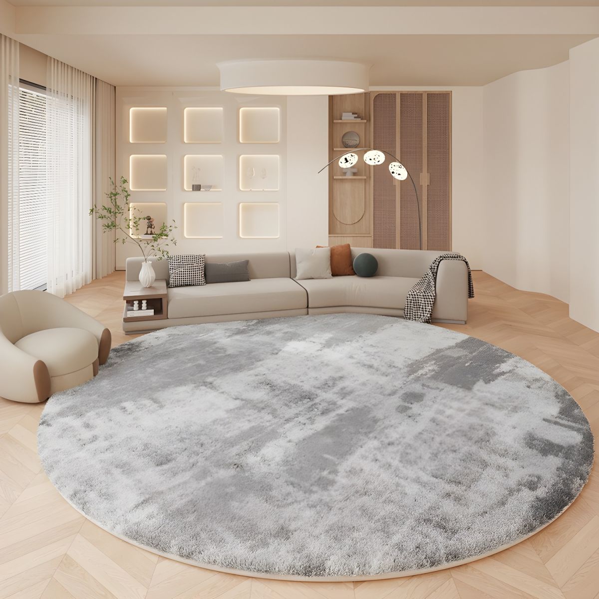 Nordic Abstract Round Lambswool Rug - Grey