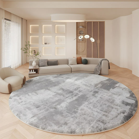 Nordic Abstract Round Lambswool Rug - Grey