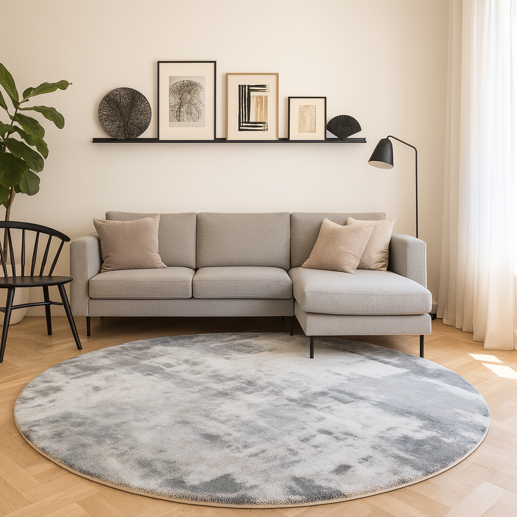 Nordic Abstract Round Lambswool Rug - Grey