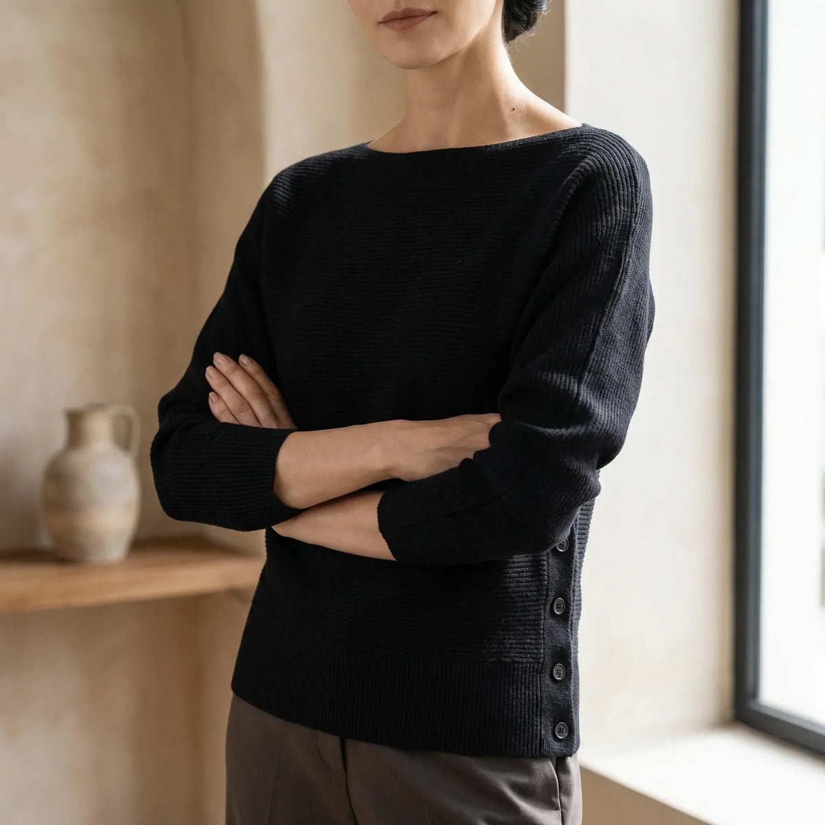 Off-the-Shoulder Batwing Knit Sweater