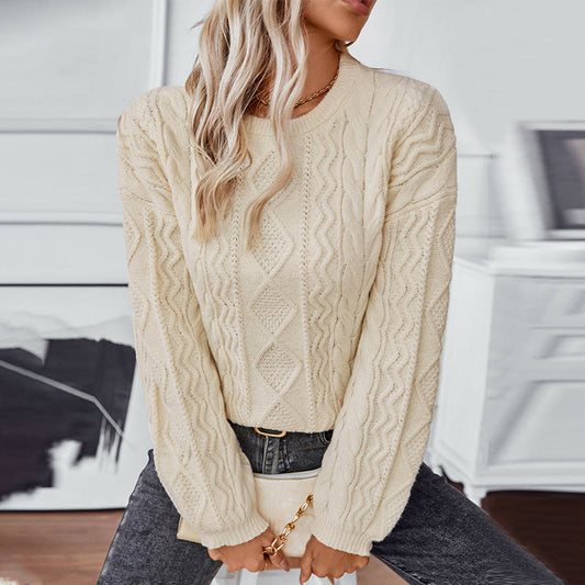 Image of Olive | Women's Cable Knit Long Sleeve Sweater
