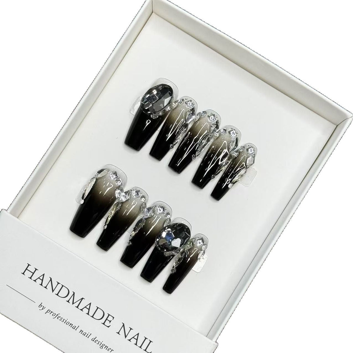Ombré Press-On Nail Set with Gem Accents