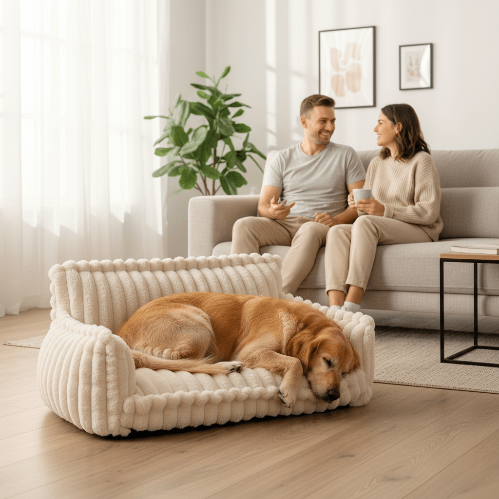 Orthopedic Dog Sofa with Memory Foam, Plush, Foldable, Non-Slip, Removable Cover