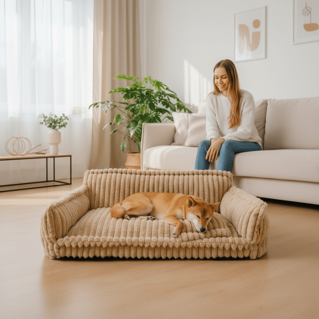 Orthopedic Dog Sofa with Memory Foam, Plush, Foldable, Non-Slip, Removable Cover