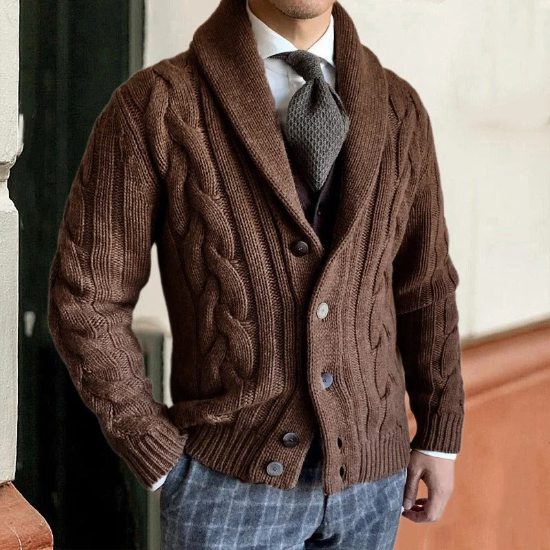 Image of Otis | Men's Shawl Collar Cable Knit Cardigan